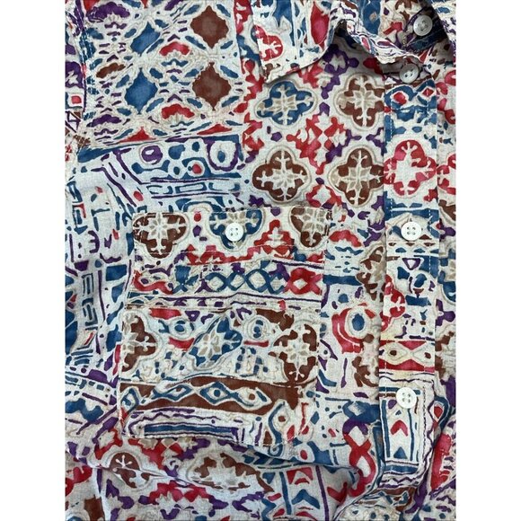 Lauren Ralph Lauren lightweight Western aztec Button Down roll‎ tab size 1X - Picture 5 of 16